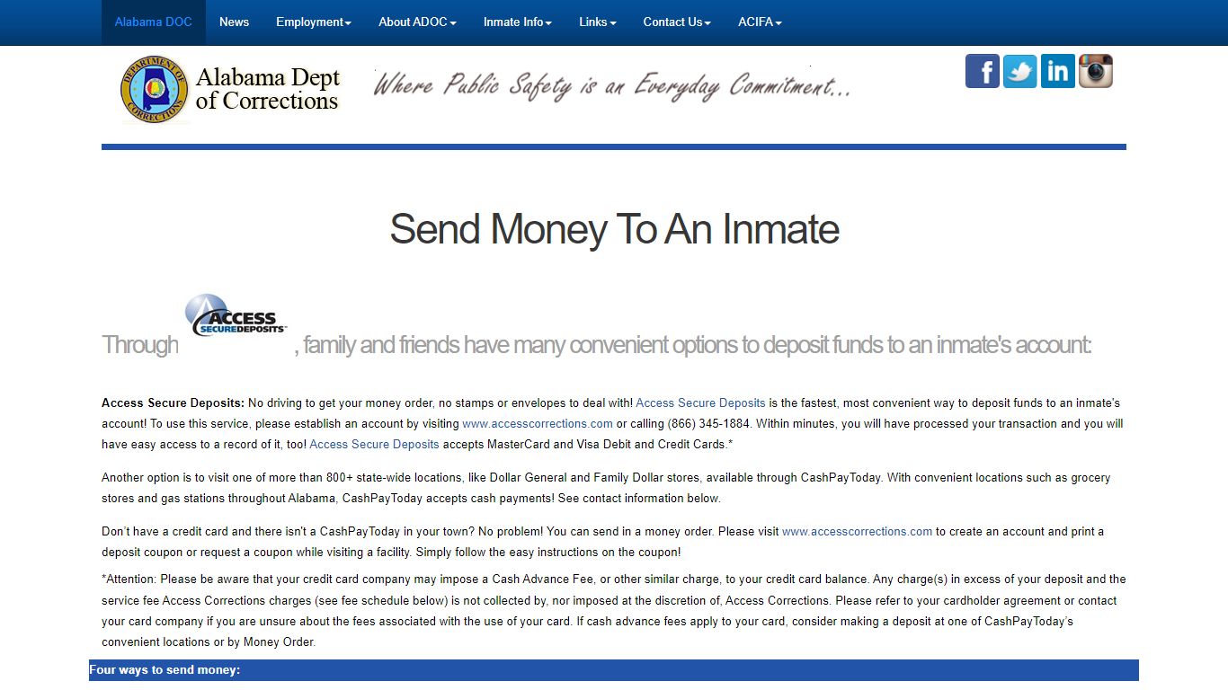 - Alabama Dept of Corrections
