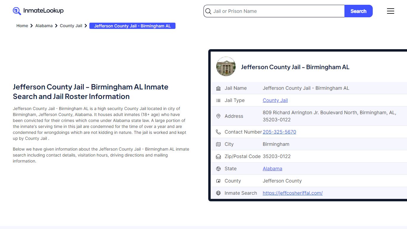 Jefferson County Jail - Birmingham AL (AL) Inmate Search Alabama ...